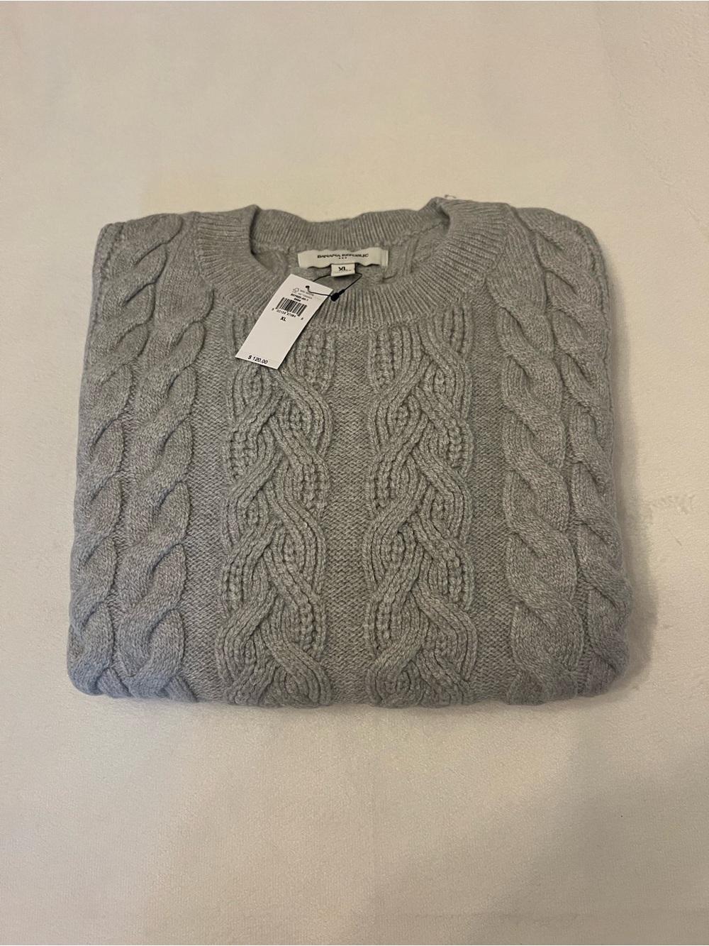 Banana Republic Light Gray Cable-Knit Crewneck Sweater